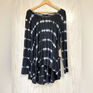 Altar'd State Dark Navy Blue Tie Dye Lace Up Back Tunic Top L NWT